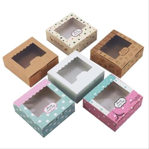 20pcs Kraft Paper Cake Box And Packaging Cupcake Gift Box With PVC Window Flower Wedding Box For Candy Cookie Party Favors