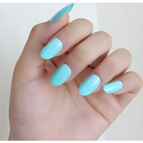 24pcs new fashion cute candy oval excellent touch design fake nails soft blue 362X