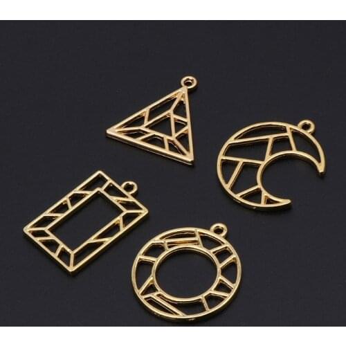 4Pc Geometric Shape Open Bezel Charm Pressed Flower Blank Frame Hollow Pendant