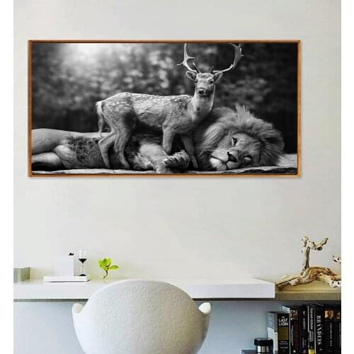 African Wild Lion Canvas Art Posters And Prints Black White Animals Sika Deer Canvas Paintings Wall Art Pictures Cuadro Decor