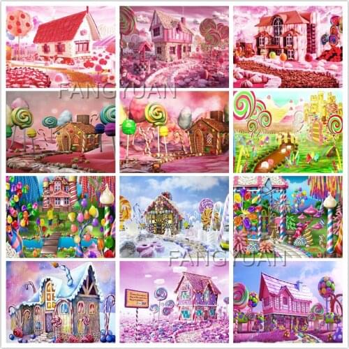 Pink Candy House Landscape Diamond Embroidery Full Square/round Drill 5D Diy Diamond Painting Mosaic Home Decoration Gift New