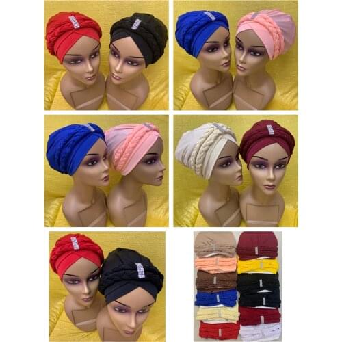 Noble Turban Cap for Women Soft Stretch Braid Muslim Hats Female Inner Hijab Caps Indian Bonnet Wrap Head Scarf 12Pcs/Pack