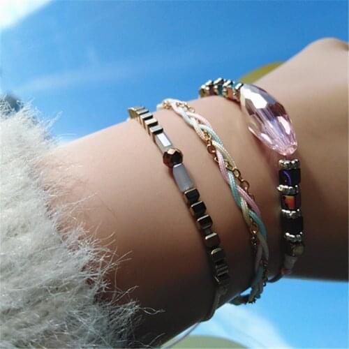 Pink Crystal Bowknot Girl Shell Beads Anklets Fashion Summer Beach Bow Jewelry Charm Bracelets For Women Female Jewelry Gift