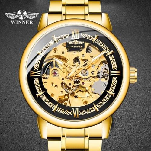 WINNER Automatic Mechanical Mens Watch Male Clock Stainless Steel Luxury Skeleton Hollow Steampunk Male Wristwatches