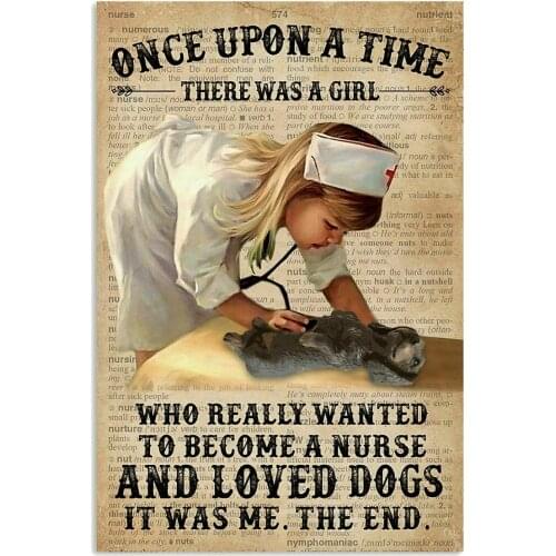 Baby Girl Nurse and Dog Dachshund Metal Sign Garage Street Cafe Bar Club Kitchen Wall Decoration Retro Metal Tin SignBest Gift