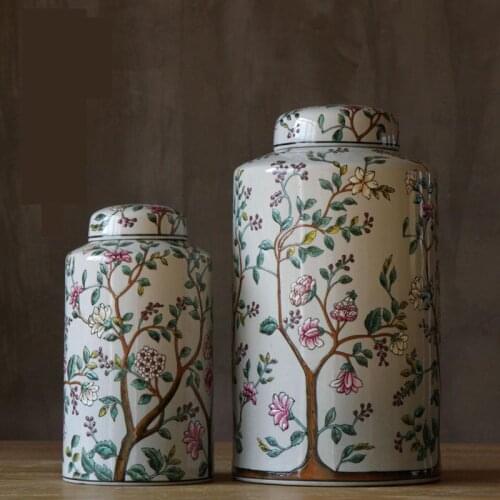 Home Furnishings Jingdezhen Ceramic pot Pastel Craft Circular Canister Decorative Ornaments European Style Home ceramic jar vase