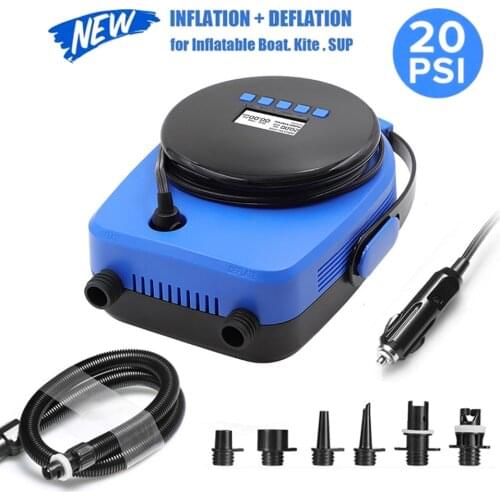 20PSI Electric Air Pump Automatic Double Stage Intelligent Air Compressor with 6PCS Nozzles for SUP Boat Kayak Inflatable Pump