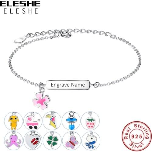 ELESHE Free Engrave Name Bracelet Personalized Bracelet For Children Girls 925 Sterling Silver Bracelet Customize Jewelry Gift