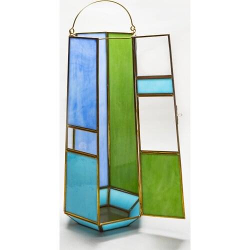 Geometric Color Glass Candle Shade Windproof Candlestick Portable Candle Holders Home Vase Ornaments HFing