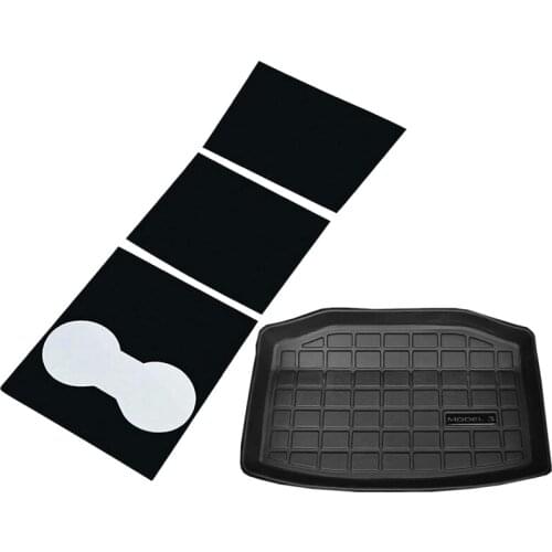 Center Console Wrap Kit Carbon Firber Sticker Protector for Tesla Model 3 - Matte Black with Car Trunk Mat Storage Mat Cargo Tra