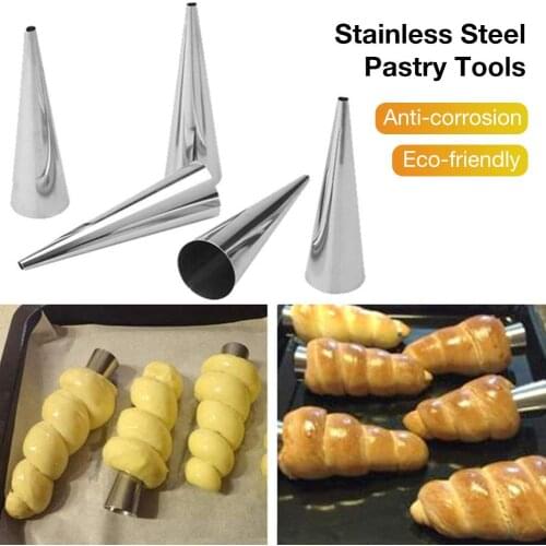 Stainless Steel Pastry Cream Trumpet Conical Beveler Croissant Tool Spiral Tubes Horn Bread Pastry Making Cake Mold Baking Tools
