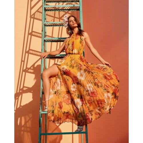 Summer Sexy Women Floral Print Maxi Dress Prom Evening Party Beach Holiday Halter Bandage Long Sundress Beachwear Flower Dresses