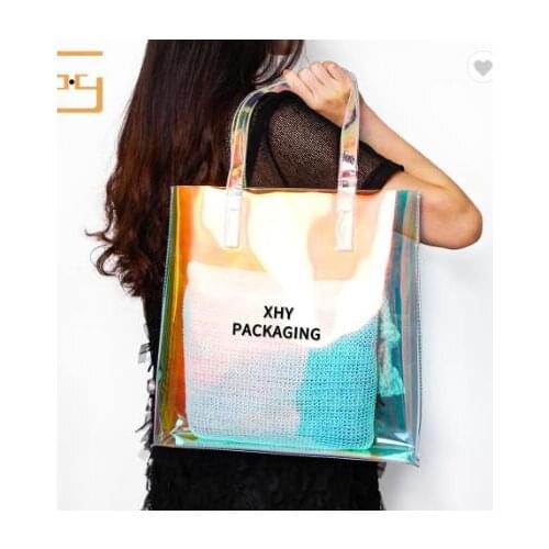 2018 Hot selling transparent plastic customized PVC waterproof beach bag/shopping bag/holographic bag
