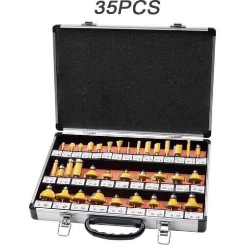 35Pcs Router Bits Set 6.35 / 8mm Shank Carbide Trimming Machine Milling Cutter Tools Kit For Wood Grooving Trimming Tool