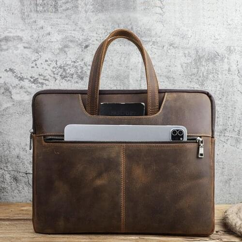 Genuine Leather Briefcase Bag Laptop Bag For 15.4" 16" Macbook Pro Notebook Computer Handbag Luxury 15.6 inch Laptop Sleeve Case