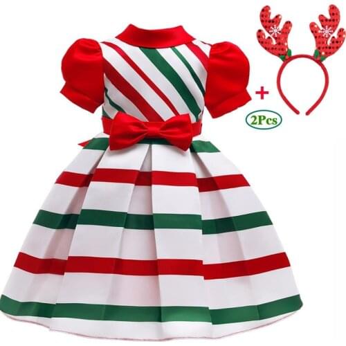 Girls Dress 2020 New Christmas Children Clothing Puff Sleeve Princess Dresses Children Striped Costume Dress For Girls 2 to 10 Y