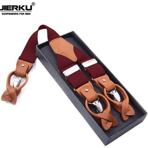 JIERKU Genuine Leather Suspenders Mans Braces 3Clips Suspensorio Fashion Trousers Strap Father/Husbands Gift 3.5*120cm