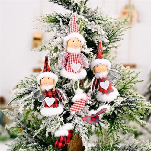 Christmas Pendant Plaid Cartoon Girl Shaped Hanging Ornament Decorative Artware for Home Shops
