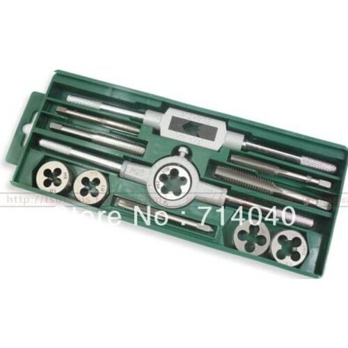 Hand Threading M6~M12 tap die set, metric dies thread tap tool set, 12 pc kit