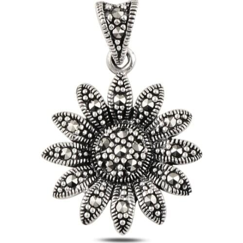 Silver 925 Sterling Daisy Marcasite Pendant