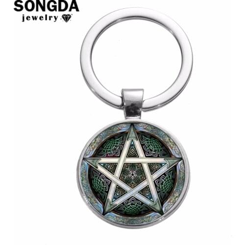 SONGDA Supernatural Wicca Devils Trap Pentagram Keychain Magic Star Pagen Amulet Charm Key Chain Ring Women Men Vintage Jewelry