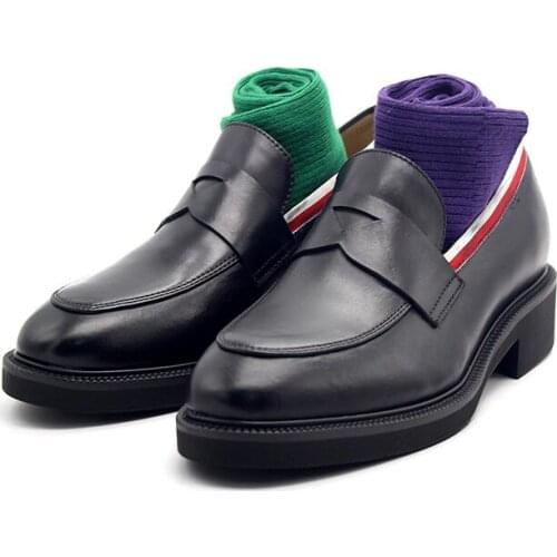 Winter Fashion Pointed toe Oxford Black Formal Men shoes Genuine leather handmade Loafers Slip on High Top Business men shoes