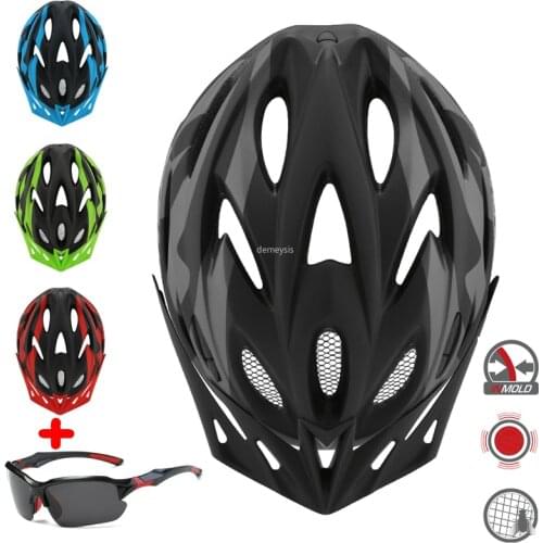 Men Women Bicycle Helmets with Taillight Breathable Mountain Road Bike Helmet Outdoor DH Cycling Safety Helmet Polarized Glasses