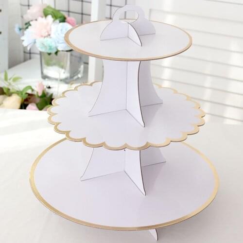1pack Baby shower birthday Solid color three-layer paper cake stand for Birthday Prom party accessories cake decor supplies