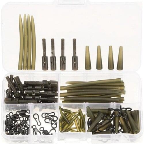 160Pcs/Set Carp Fishing Accessories Tackle Anti Tangle Sleeves Tail Rubbers Safety Lead Clips Change Swivels with Box