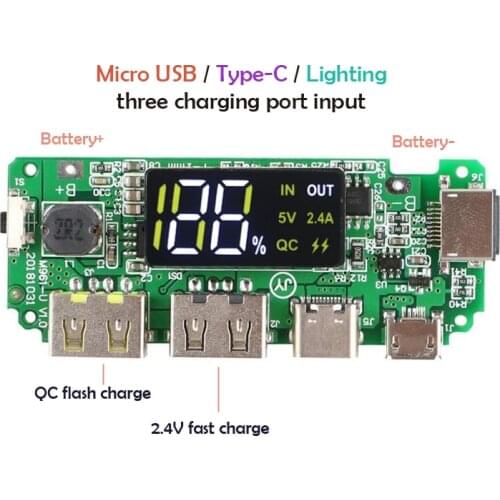 18650 Lithium Battery Digital Display Charging Module 5V2.4A Dual USB Output with Display Boost Module