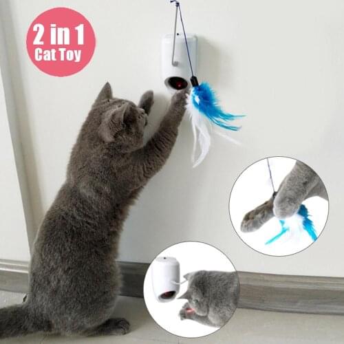 2 in1 Electric Cat Laser Light Feather Toys Pet Kitten Auto Rotating Interactive Toys