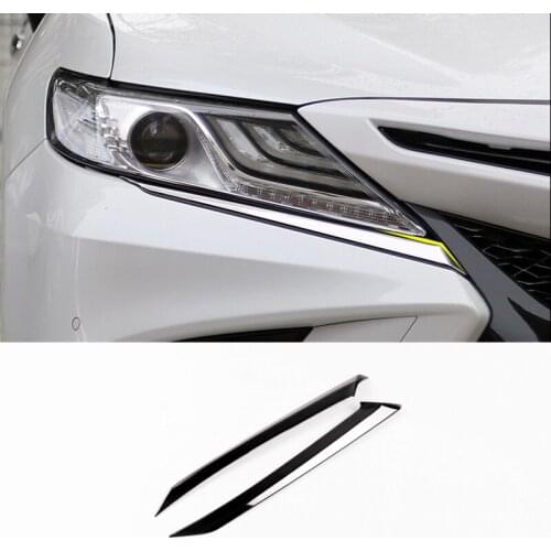 For Toyota Camry 2018 2019 Stainless Steel Front Headlight lamp strip cover Car Exterior Trim Sticker styling Accessories 2pcs