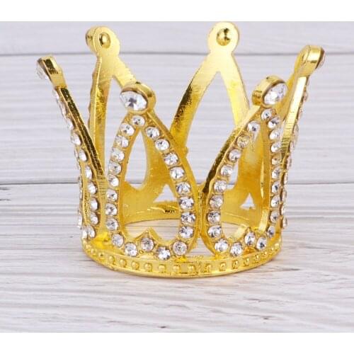 2pcs Mini Crown Cake Topper Rhinestone Crown Cake Ornament Party Cake Crown Topper (Golden)