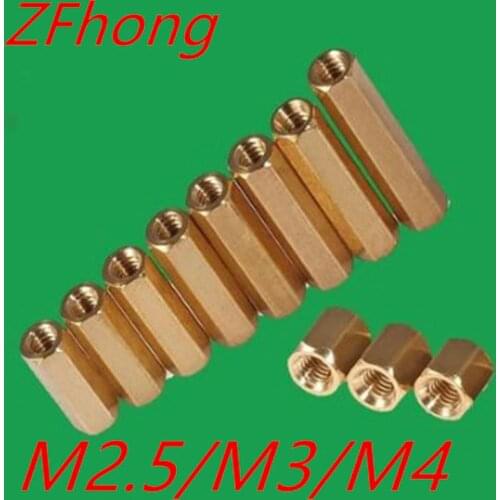 20pcs hex brass standoff spacer female to female M2.5 m3 m4 Brass long hex screw spacer