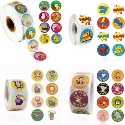 500Pcs Cartoon Animal Reward Encouragement Waterproof Stickers Roll Toys For Children Kids Students Teachers Motivational School