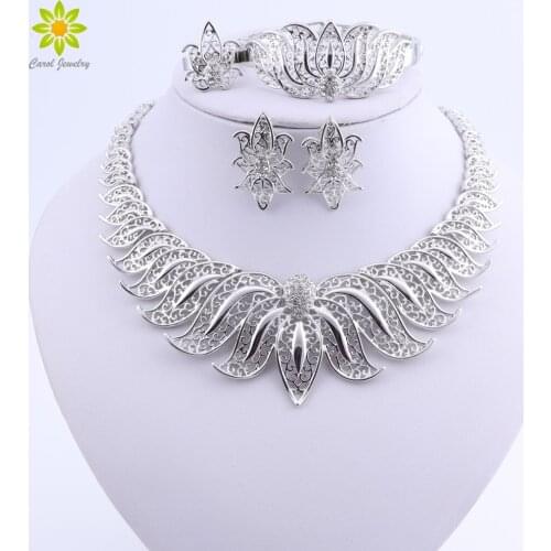 African Beads Jewelry Set Silver Plated Wedding Jewelry Sets For Brides Crystal Necklace Earrings Costume Jewelry Set