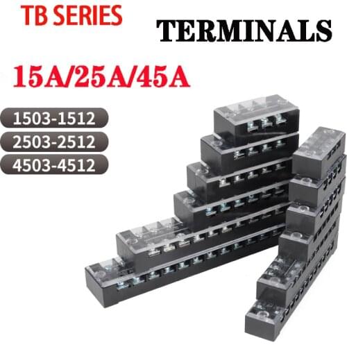 1PCS Double Row Terminal Block Fence Screw Ribbon Wire Connector 600V 15A25A45A 3/4/6/8/10/12 Optional