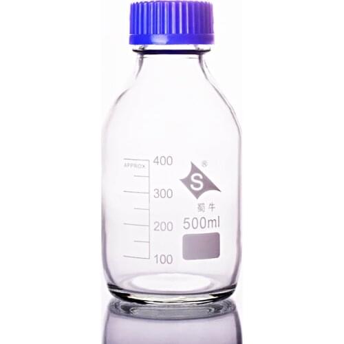 3pcs Reagent bottle,With blue screw cover,Normal glass,Capacity 500ml,Graduation Sample Vials Plastic Lid