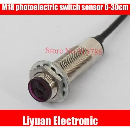 M18 photoelectric switch sensor/ metal shell photoelectric sensor/ detection distance 0-30cm NPN normally open Anti-interference