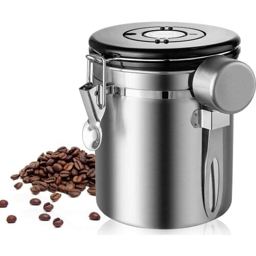 Stainless Steel Airtight Coffee Container Storage Canister Set Coffee jar Canister With Scoop For Coffee Beans Tea 1.5L Tools