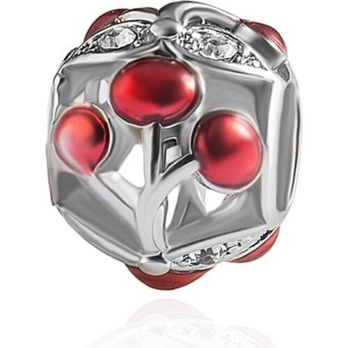 HPXmas Wholesale 5pcs/lot Red Plant Original Beads Fit Bracelet Brass Micro Pave Accessories For Making Diy Jewelry Beads H30