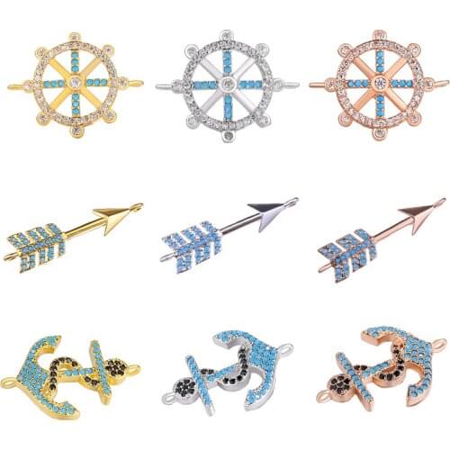 Juya Handmade Lucky Life Tree Rudder Arrow Anchor Hamsa Evil Eye Charms Connector Accessories For DIY Jewelry Bracelets Making