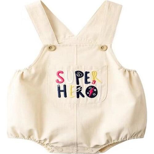 2021 Jizha Newborn Baby Romper Jumpsuit Super Hero Sleeveless Boys Girls Infant Solid Button Casual Suspender Triangle Romper