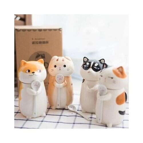 275/400ml 10 design Super cute animal zodiac cute ceramic water cup couple creative mug with lid spoon coffee cup