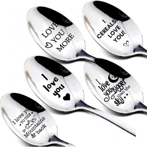 Long Handle Spoon Stainless Steel Household Tableware Letter Engraved Utensils