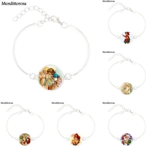 Mendittorosa 2017 New Arrival Glass Cabochon Bracelet Bangle Lovers Best Friendship Jewelry Santa