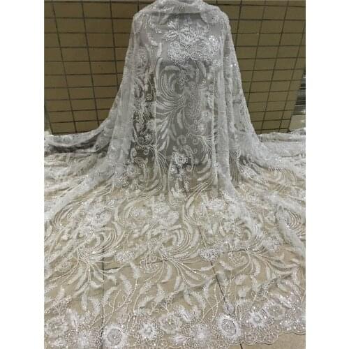Fashion african net lace french J-218886 fabric embroidery with beads 5 yards/piece nigerian tulle laces fabric