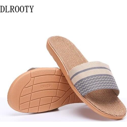 Men Slippers Sandals Flip Flops 2018 New Summer Fashion Breathable Hemp Non-slip Shoes Man Home Slides Striped Casual Female