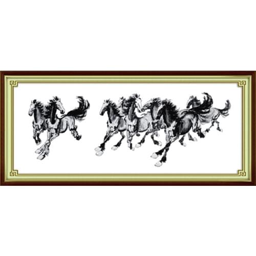 Eight steeds picture(2)( Xu Beihong edition) cross stitch kit cartoon lover hand embroidery DIY handmade needlework supplies bag
