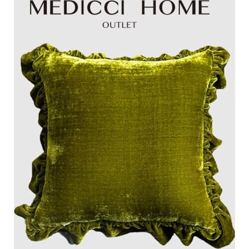 Medicci Home Ruffles Cushion Cover Pure Color Retro Emerald Green Couch Sofa Bedroom Living Room Decorative Throw Pillowcase